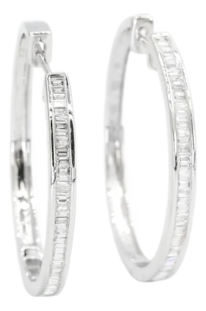18k White Gold Natural Diamond Hoop Earring- 2 Pieces