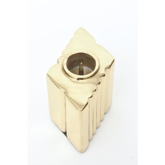 Vintage Brass Sculptural Diamond Shaped Candlesticks Pair Of, 1970's For Sale In Miami - Image 6 of 9