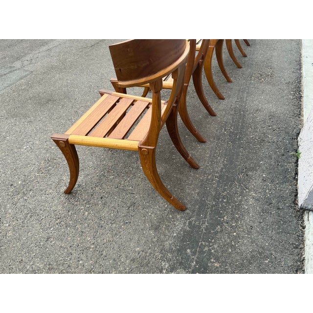 Teak Klismos Patio Dining Chairs. - Set of 6 For Sale - Image 11 of 12
