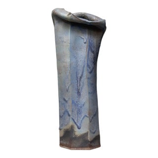 Vintage Monumental George Ohr Style Abstract Raku Drip Glazed Vase by Seiko Behr For Sale