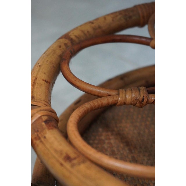 Beige Mid-Century Italian Bamboo and Rattan Round Bar Cart, 1960s For Sale - Image 8 of 9