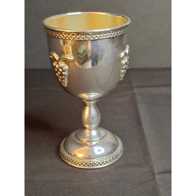 Vintage Israeli Sterling Silver Kiddush Cup Grape Cluster Goblet Gold Wash 114g For Sale - Image 4 of 15