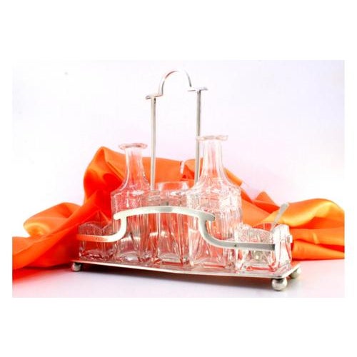 Liqueur Decanter with Silver Structure and Cut Glass Cruets and Dinnerware Accessories, Set of 7, in Very Good conditions....