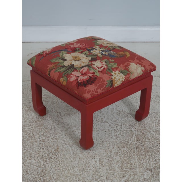 Chinese Pair of Chinese Style Red Bird & Flower Ottoman or Stools - New Upholstery For Sale - Image 3 of 12