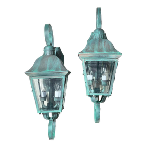 Pair of Vintage Solid Brass Outdoor Wall Lanterns - 22”h X 7”.5 W X 7”.5 D