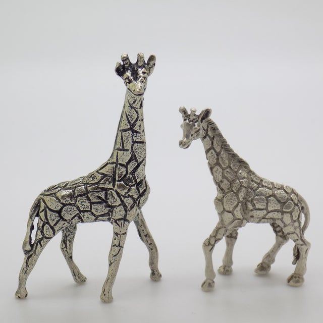 2 X Vintage Italian Handmade Genuine Silver Giraffes Figurine Miniatures, Made in Varese (Va), Italy For Sale - Image 4 of 9