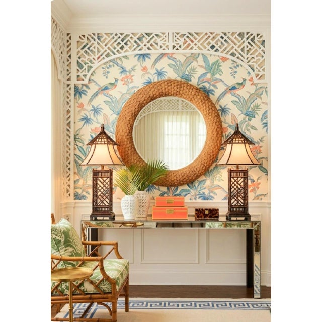 Traditional Monumental Vintage Braided Jute Round Coastal Regency Wall Mirror For Sale - Image 3 of 6