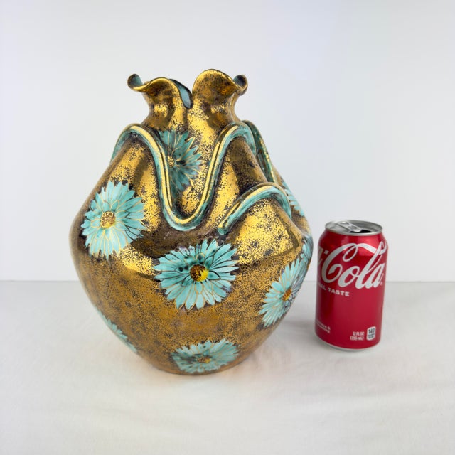 Midcentury Jw Co Hand Painted Gilt Vase For Sale - Image 11 of 12