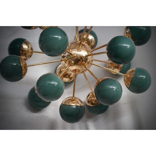 Metal Green Murano Glass and Brass Sputnik Chandelier, 2000s For Sale - Image 7 of 9