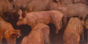 "Piggies" Contemporary Farmscape Oil Painting by Neil Iwan