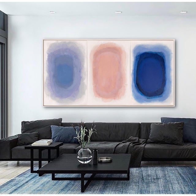 "Conversations 01/02/03" Set of 3 Oversized Luminescent Multi-Color Color Field Triptych Painting Panels, Framed For Sale - Image 9 of 11