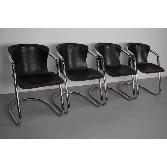 Animal Skin Brown Leather Dining Chairs, 1970s, Set of 4 For Sale - Image 7 of 17