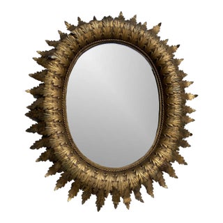 Spanish Oval Sunburst Mirror With Double Layered Leaves For Sale