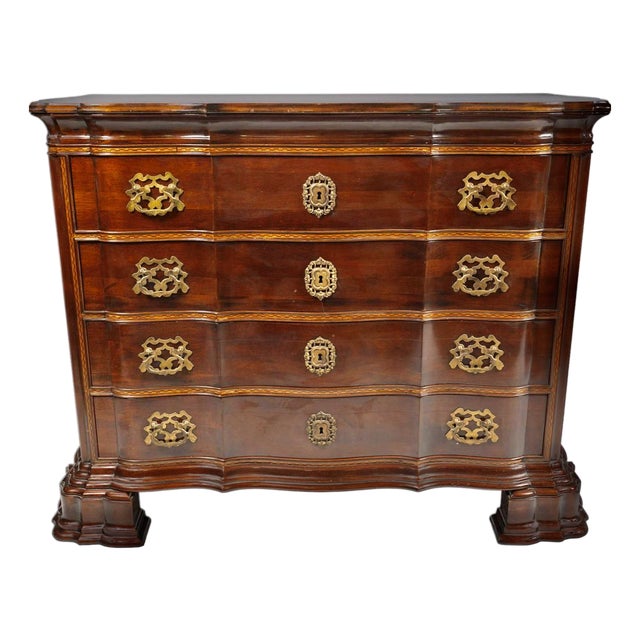 Late 20th Century Alfonso Marina Handcrafted Mahogany Serpentine Chest of Drawers With Brass Hardware For Sale