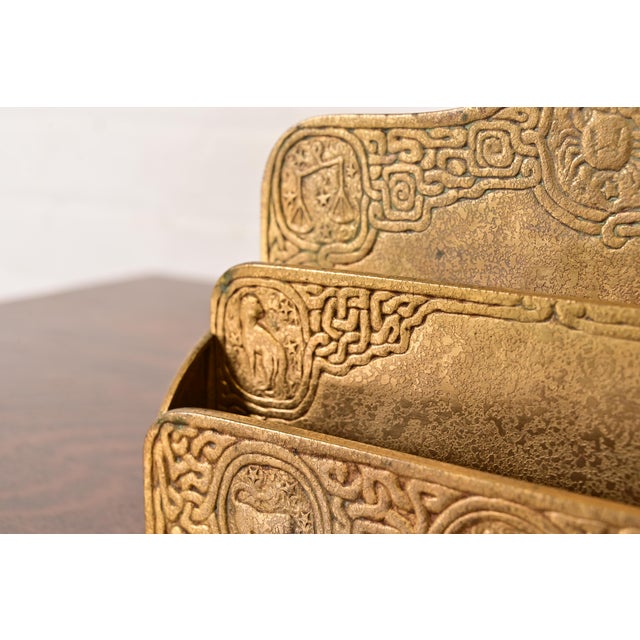 Metal Tiffany Studios New York Zodiac Pattern Bronze Doré Letter Rack For Sale - Image 7 of 13