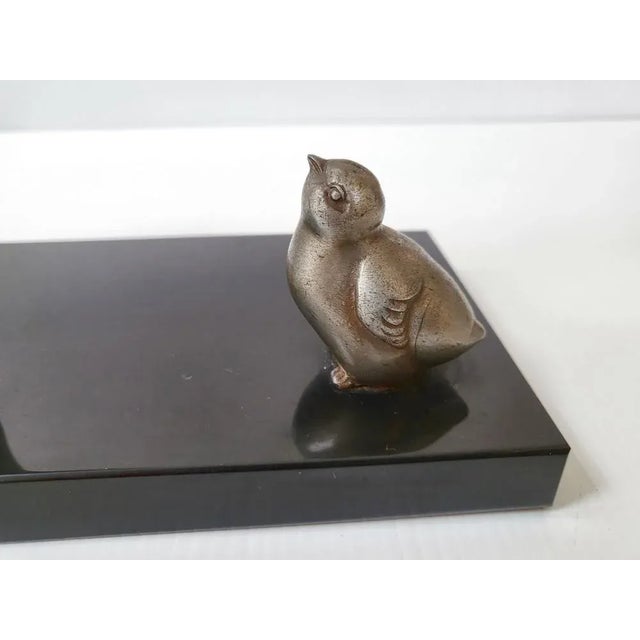 French Art Deco Lamb & Bird in Steel & Marble, 1930s For Sale - Image 3 of 10