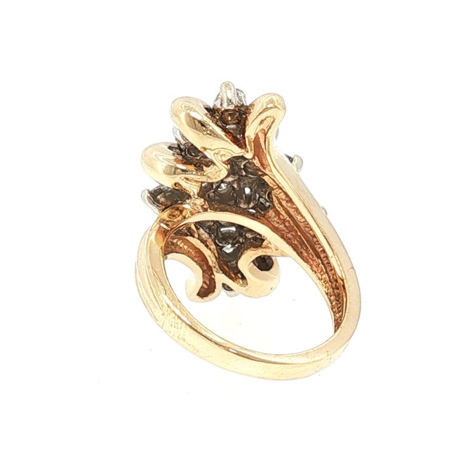 Contemporary Late 20th Century 14k Two Tone Natural Diamond Waterfall Ring, Size 6.5 For Sale - Image 3 of 4