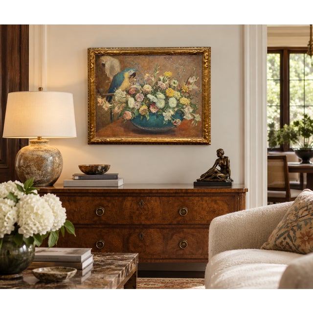 Montague Hall –Exotic Parrots and Floral Still Life – Early 20th Century Oil Painting For Sale - Image 12 of 12