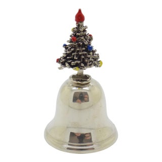 Vintage Italian Handmade Genuine Silver Christmas Tree Decorative Enameled Bell For Sale