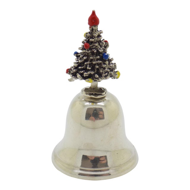 Vintage Italian Handmade Genuine Silver Christmas Tree Decorative Enameled Bell For Sale