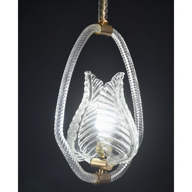Art Deco 1940s Elgant Transparent Art Decò Barovier E Toso Pendant Light Murano Glass For Sale - Image 3 of 12
