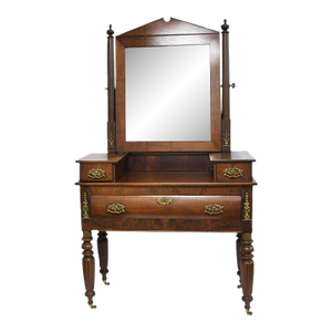 Antique Victorian Eastlake Hardwood Vanity With Mirror & Brass Hardware