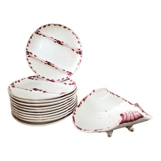 French Victorian Ironstone Asparagus Plate from Sarreguemines, Set of 10 For Sale