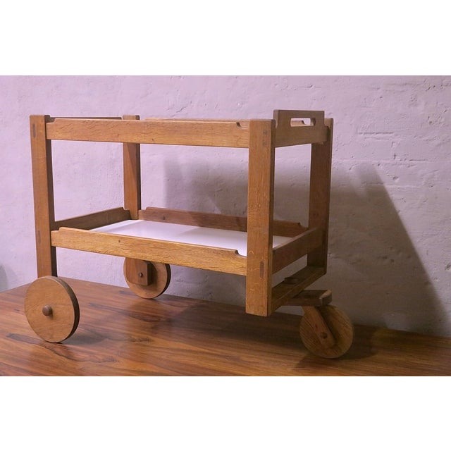 Brown Mid-Century Modern Scandinavian Bar Cart in Oak, 1950s For Sale - Image 8 of 15