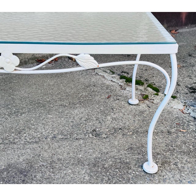 1960s Vintage 1960s White Wrought Iron Glass Top Coffee Table For Sale - Image 5 of 9
