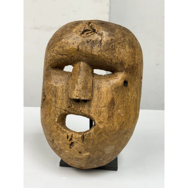 Wood Vintage Himalayan Festival Mask + Stand For Sale - Image 7 of 12