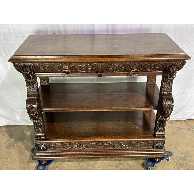 Antique Carved English Oak Server Circa 1880's For Sale - Image 4 of 12