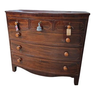 Late 19th Century Georgian Mahogany Inlaid 3 Over 3 Bowfront Chest of Drawers For Sale