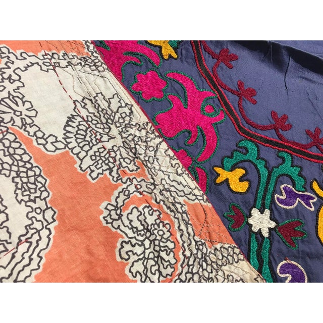 Pink & Blue Suzani Fabric For Sale In Los Angeles - Image 6 of 6