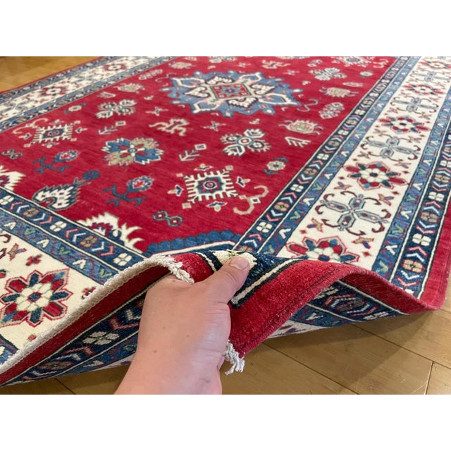 Textile Hand Knotted Fine Wool Kazak Rug | Vintage Tribal Caucasian Area Rug | 74" X 109" For Sale - Image 7 of 10