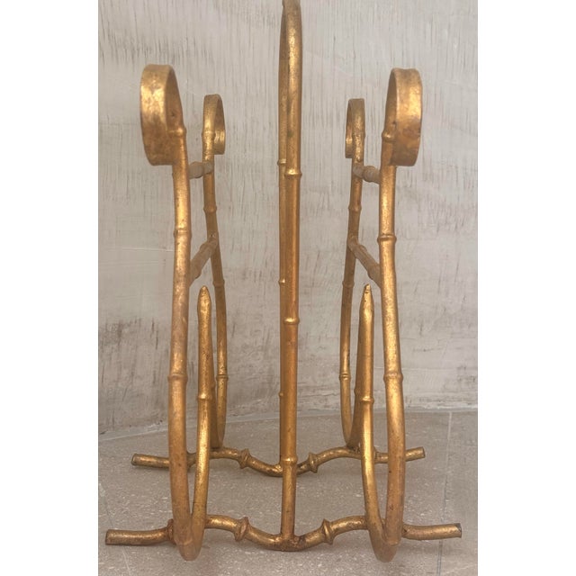 Vintage Hollywood Regency Style Gilt Faux-Bamboo Metal Magazine, Newspaper, Book Rack, Vinyl Record Holder, Circa 1950s For Sale - Image 4 of 12