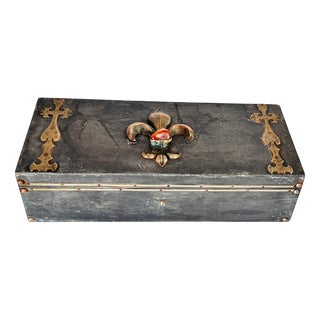Handcrafted Pewter Cigar Box with Brass Inlays with Fleur-De-Lys Motif, France, 1970s For Sale