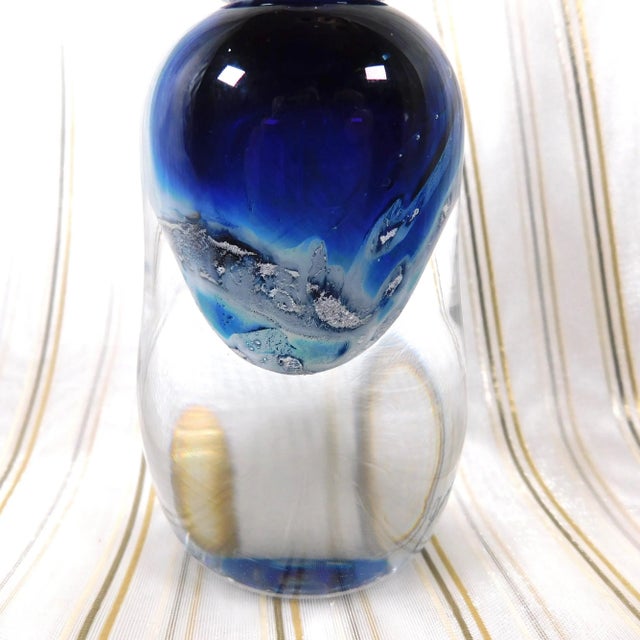 Signed Blue and White Hand Blown Art Glass Perfume Bottle For Sale In San Francisco - Image 6 of 6