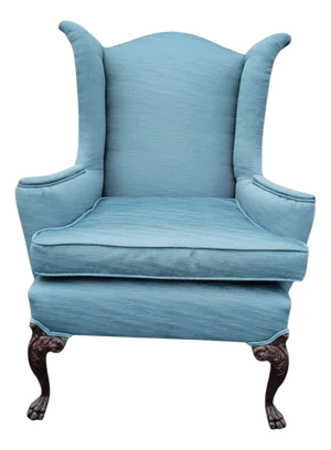 19th Century English Chippendale Wingback Chair – Carved Claw Feet, Acanthus Legs, Blue Upholstery
