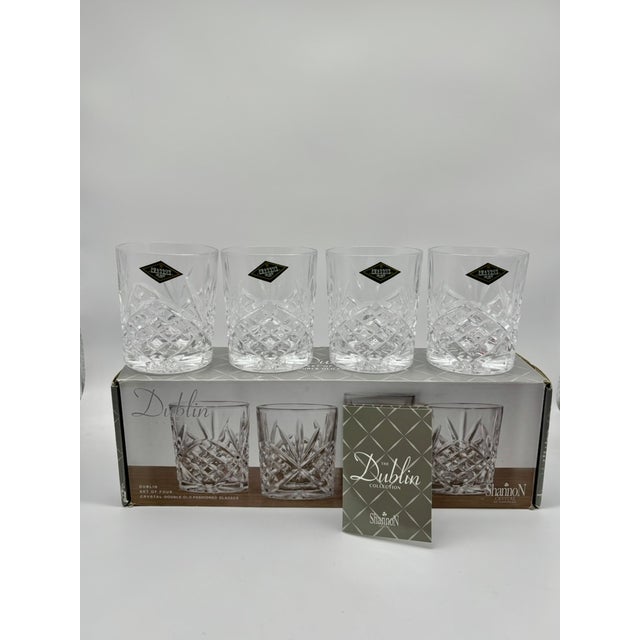 Mid-Century Modern Shannon Crystal by Godinger Dublin Collection Set of 4 Double Old Fashioned Glasses For Sale - Image 3 of 9