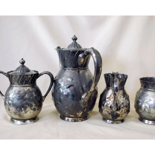 Meriden Silver Plate Co. Antique Victorian Silver Plate Tea Service - Set of Four For Sale - Image 4 of 11