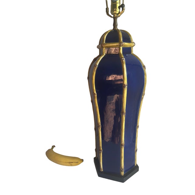 Ceramic 1960s Regency Chapman Faux Bamboo Ginger Jar Table Lamp For Sale - Image 7 of 12