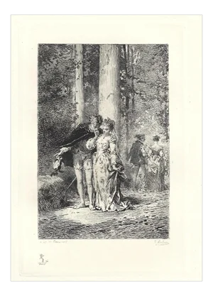 Emile Boilvin - L'Audacieux et la Timide - Etching - 1882