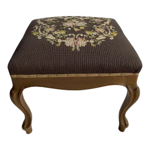 Early 20th Century Victorian Floral Needlepoint Parlor Stool
