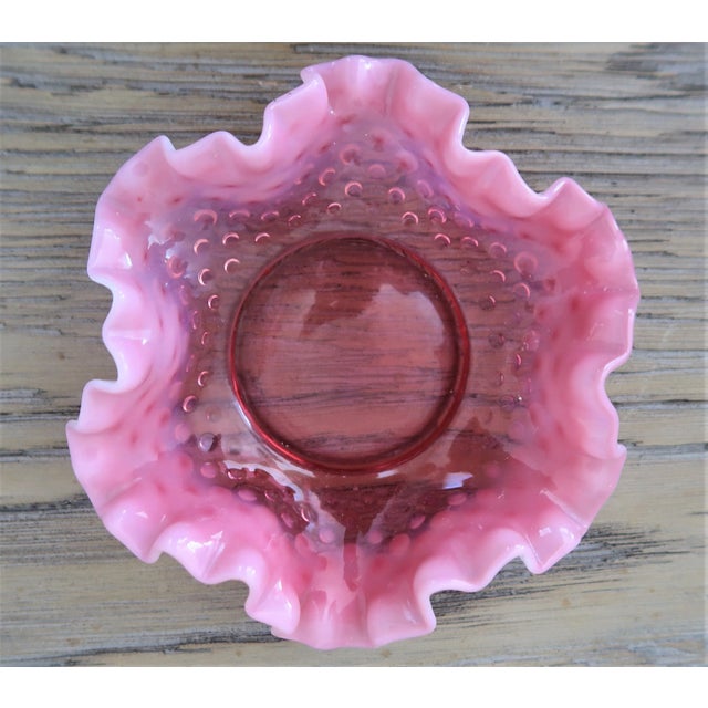 Vintage Fenton Cranberry Opalescent Ruffled Edge Hobnail