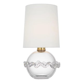 AERIN by Visual Comfort Signature Breslin 16" Cordless Accent Lamp in Clear Glass with Linen Shade For Sale