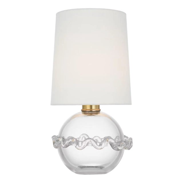 AERIN by Visual Comfort Signature Breslin 16" Cordless Accent Lamp in Clear Glass with Linen Shade For Sale