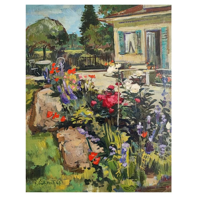 Friedemann Lichtwitz, Parterre de fleurs, 1948, Oil on Canvas For Sale