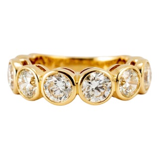 Ladies 18k Yellow Gold 3.05ctw Bezel Set Half Eternity Diamond Band Ring, Size 6.5 For Sale