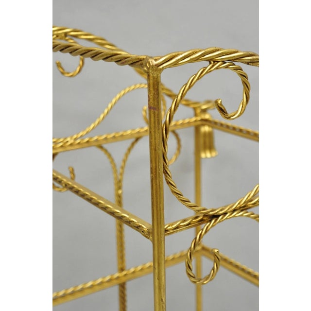 Metal Mid 20th Century Italian Hollywood Regency Gold Gilt Iron Tassel 3 Tier Etagere Towel Rack Stand For Sale - Image 7 of 12