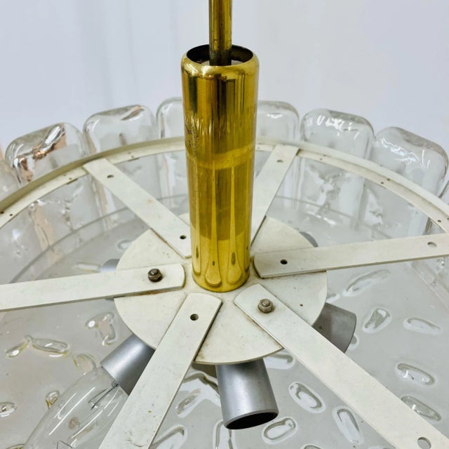Transparent Small Circular German Mid-Century Modern Ice Glass Chandelier / Pendant, 1970s For Sale - Image 8 of 12